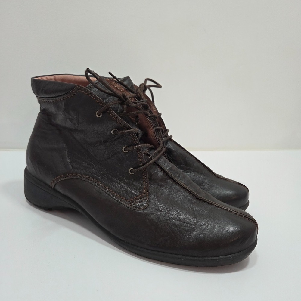 Sanita Dark Brown Crinkle Leather Lace Up Ankle Boots Portugal Chukka 42 US 10.5